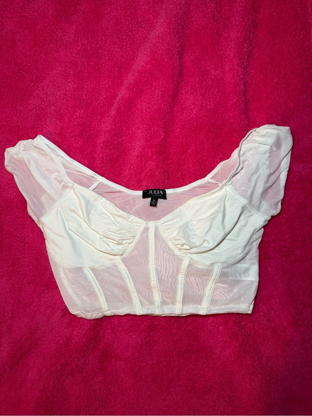 Julia Sheer Mesh Crop Top in White